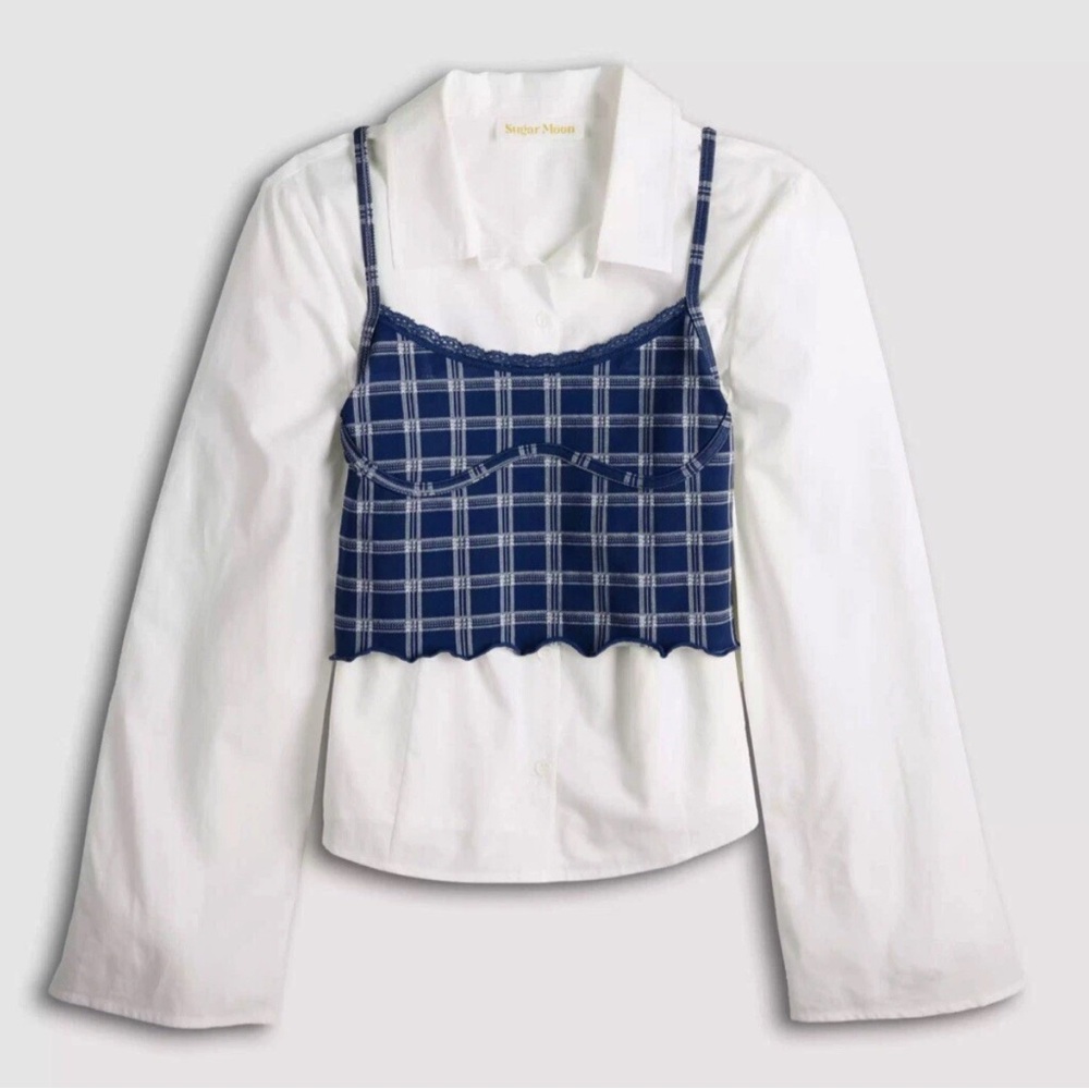 Sugar Moon Juniors 2pc Plaid Button-Front Shirt & Sweater Cami Set Size Large
